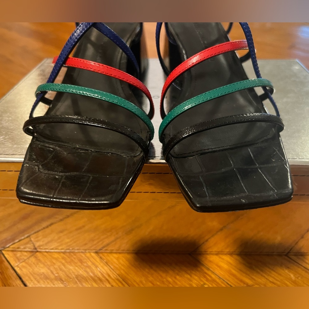 Strappy Color Block Leather Sandals - Picture 7 of 9
